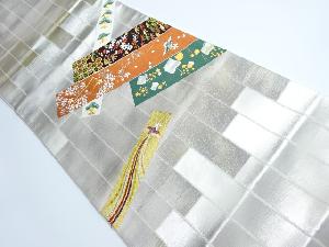 リサイクル　縞に桜・松模様織り出し袋帯
